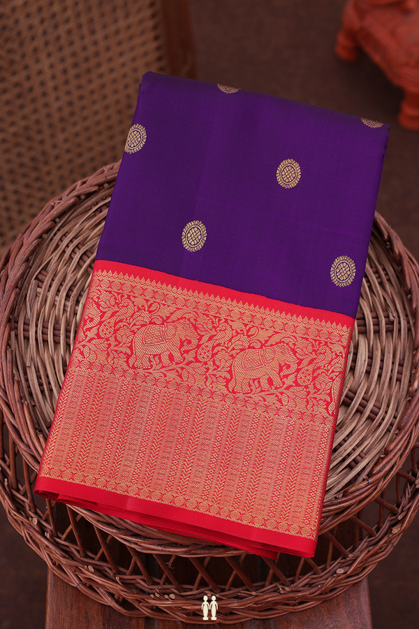 Kanchipuram Silk Saree In Royal Purple With Chakram Buttas