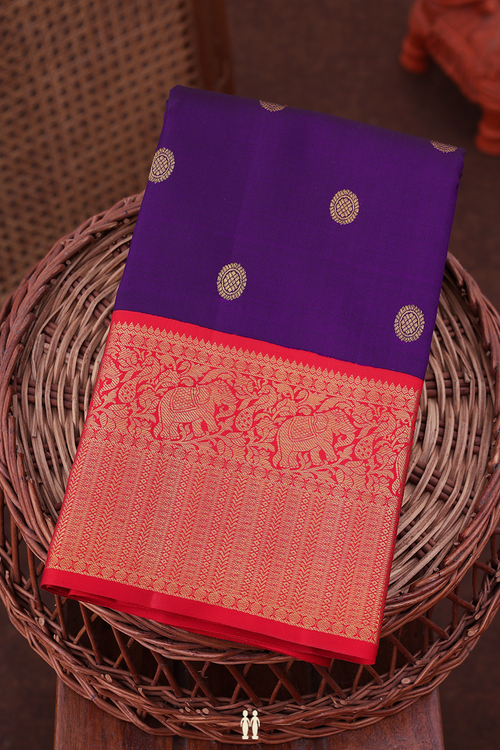 Kanchipuram Silk Saree In Royal Purple With Chakram Buttas