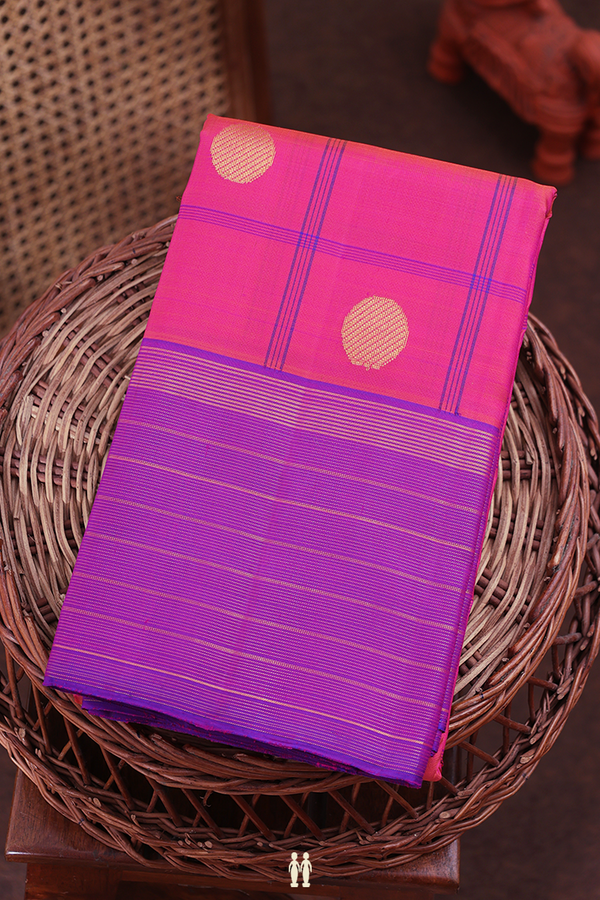 Kanchipuram Silk Saree In Pink Along Checks With Buttas
