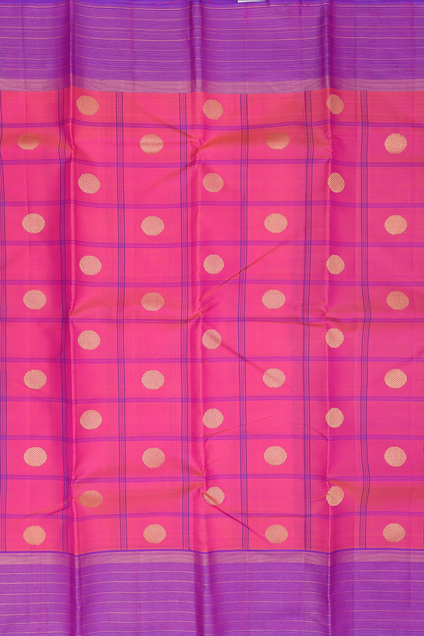 Kanchipuram Silk Saree In Pink Along Checks With Buttas