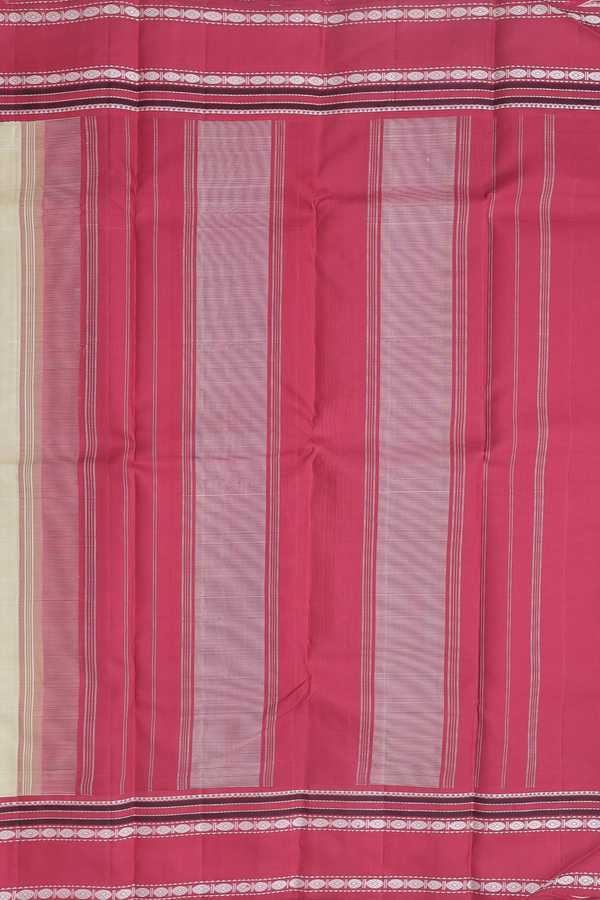 Kanchipuram Silk Saree In Cream Color With Stripes Design