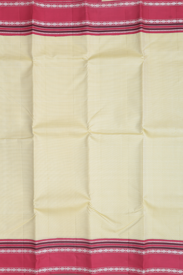 Kanchipuram Silk Saree In Cream Color With Stripes Design