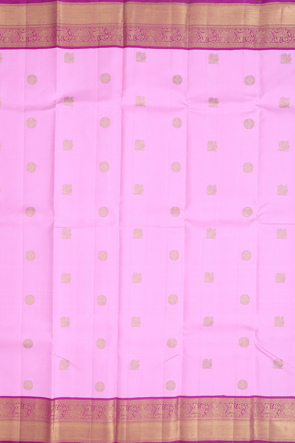 Kanchipuram Silk Saree In Pink With Peacock Buttas