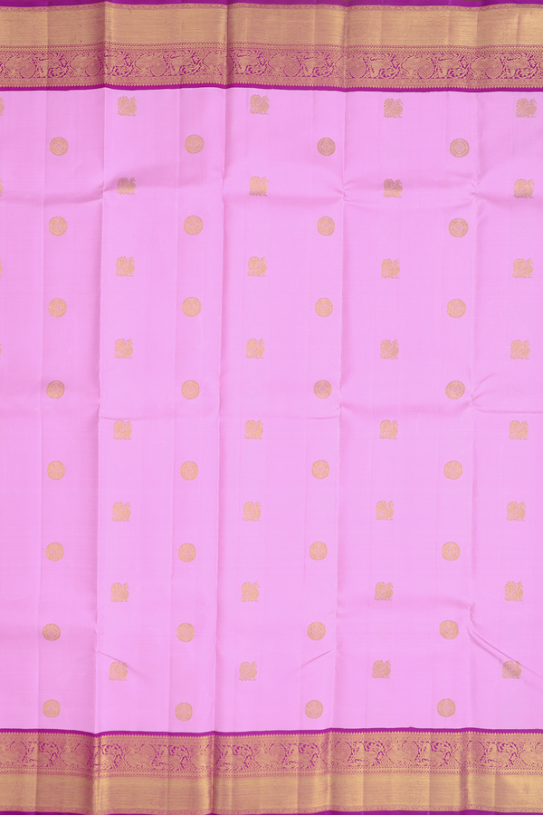 Kanchipuram Silk Saree In Pink With Peacock Buttas