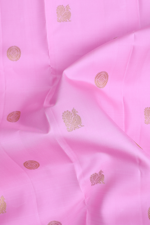 Kanchipuram Silk Saree In Pink With Peacock Buttas