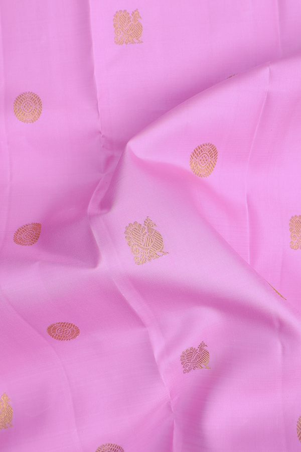 Kanchipuram Silk Saree In Pink With Peacock Buttas