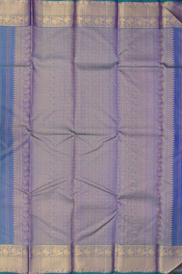 Kanchipuram Silk Saree In Blue With Stripes Along Buttas