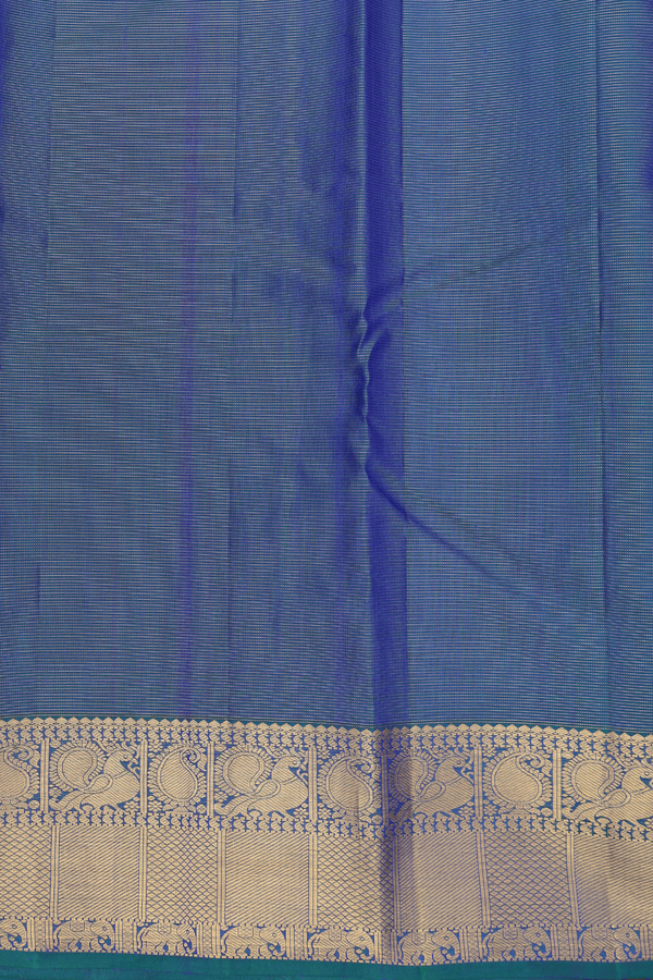 Kanchipuram Silk Saree In Blue With Stripes Along Buttas