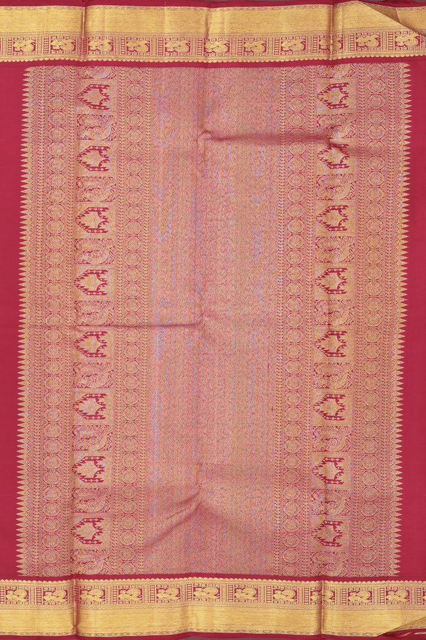 Kanchipuram Silk Saree In Honey Yellow With Paisley Buttas