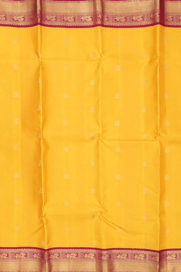 Kanchipuram Silk Saree In Honey Yellow With Paisley Buttas