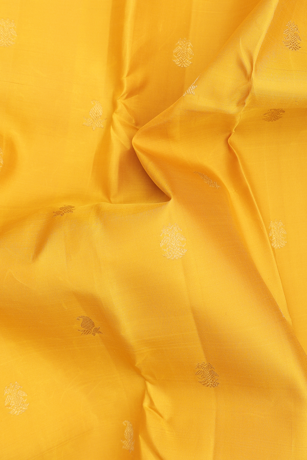 Kanchipuram Silk Saree In Honey Yellow With Paisley Buttas