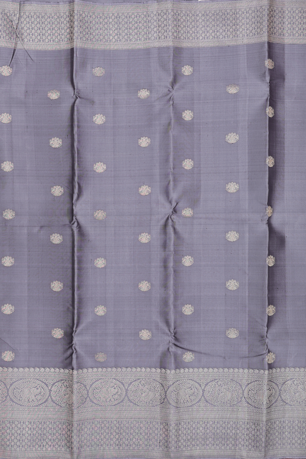 Kanchipuram Silk Saree In Grey With Iruthalai Pakshi Buttas
