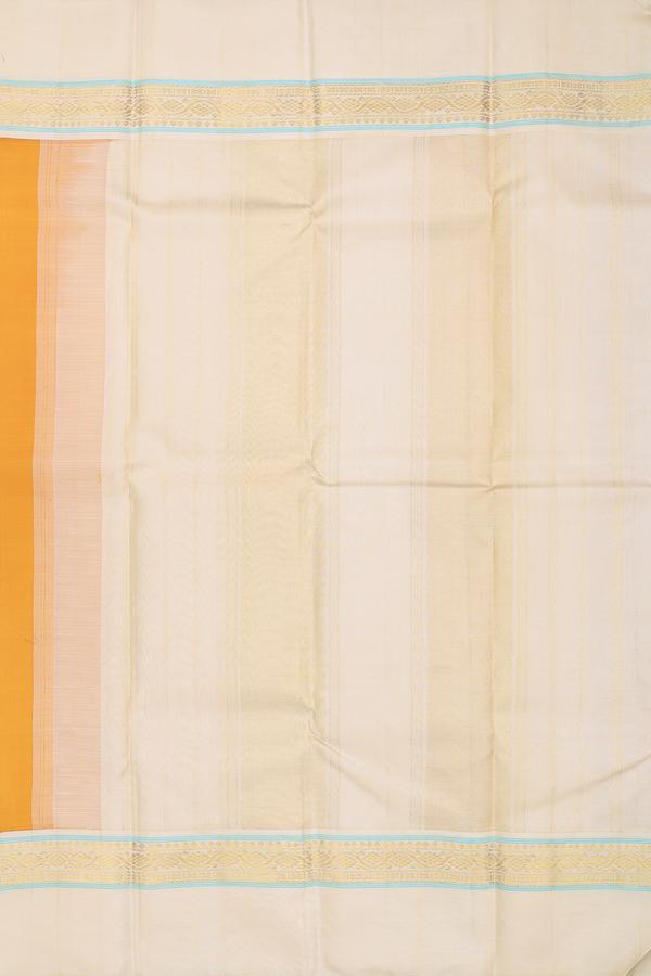 Kanchipuram Silk Saree In Mustard Yellow With Contrast Border