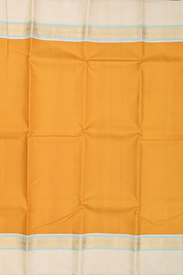 Kanchipuram Silk Saree In Mustard Yellow With Contrast Border