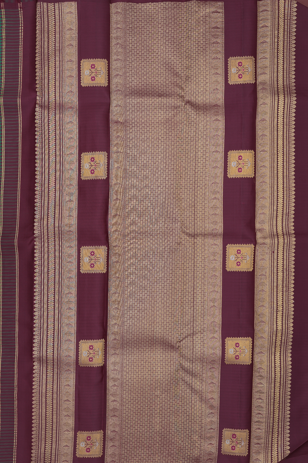 Kanchipuram Silk Saree In Green And Brown With Checks Design