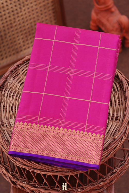 Kanchipuram Silk Saree In Magenta With Checks Design