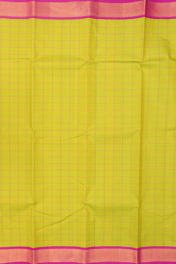 Kanchipuram Silk Saree In Sunflower Yellow With Checks Design