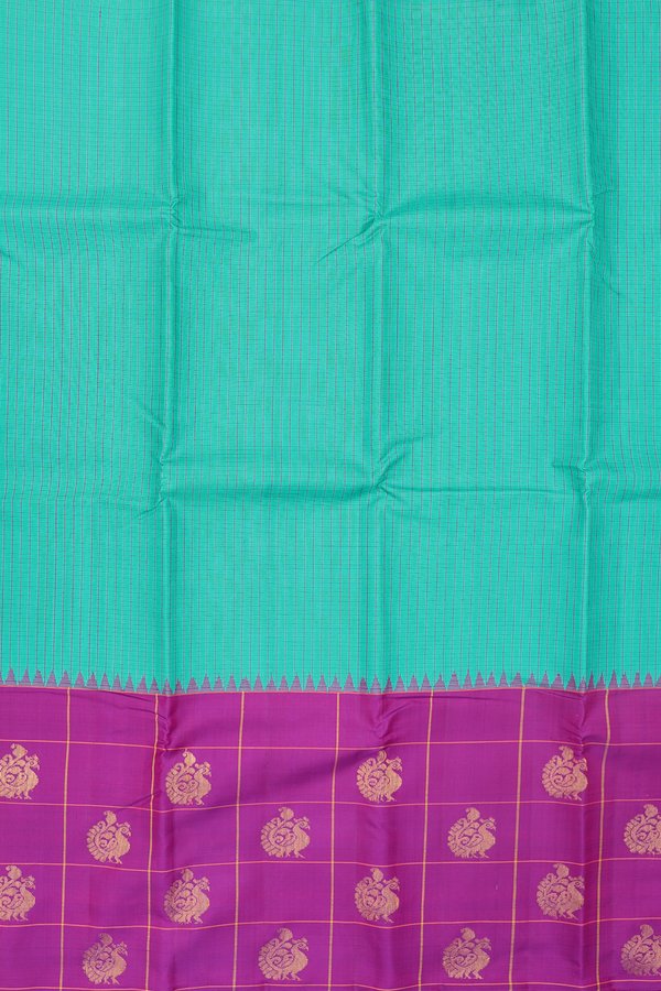 Kanchipuram Silk Saree In Green With Checks Design