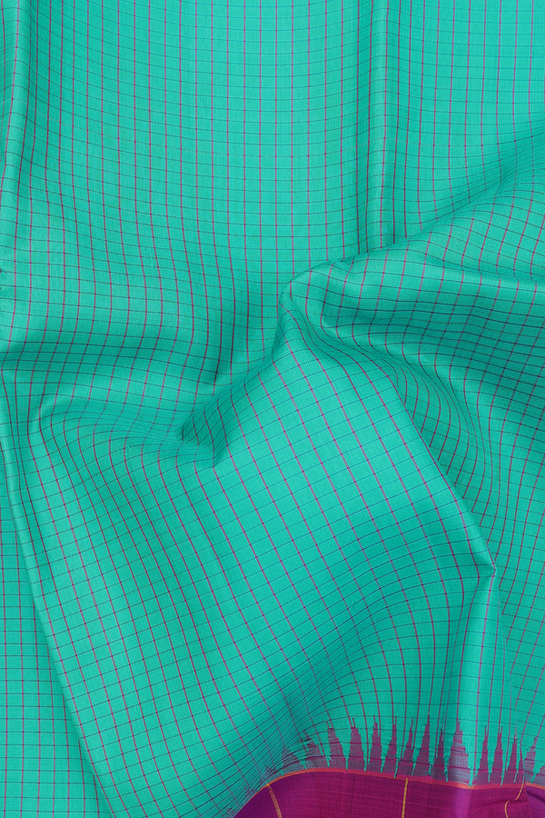 Kanchipuram Silk Saree In Green With Checks Design