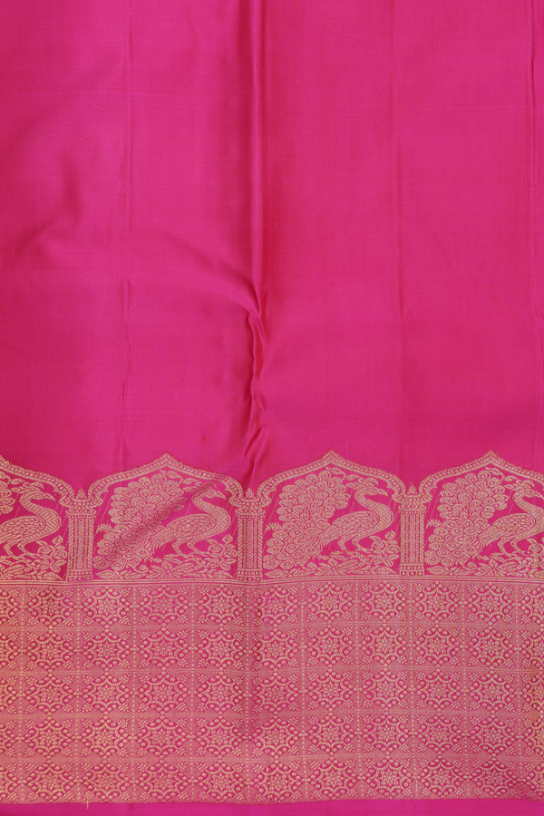 Kanchipuram Silk Saree In Rani Pink With Peacock Buttas