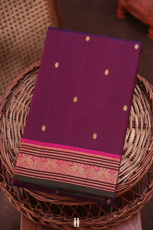 Kanchipuram Silk Saree In Dark Burgundy With Rudraksh Buttis