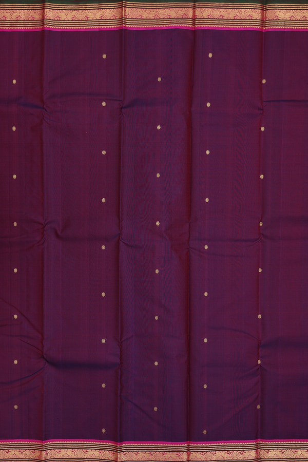 Kanchipuram Silk Saree In Dark Burgundy With Rudraksh Buttis