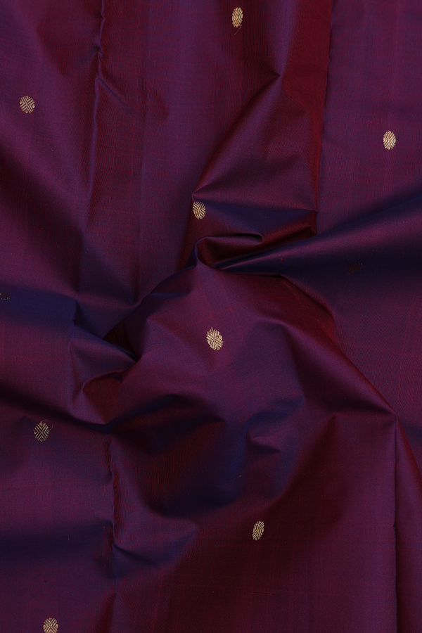 Kanchipuram Silk Saree In Dark Burgundy With Rudraksh Buttis
