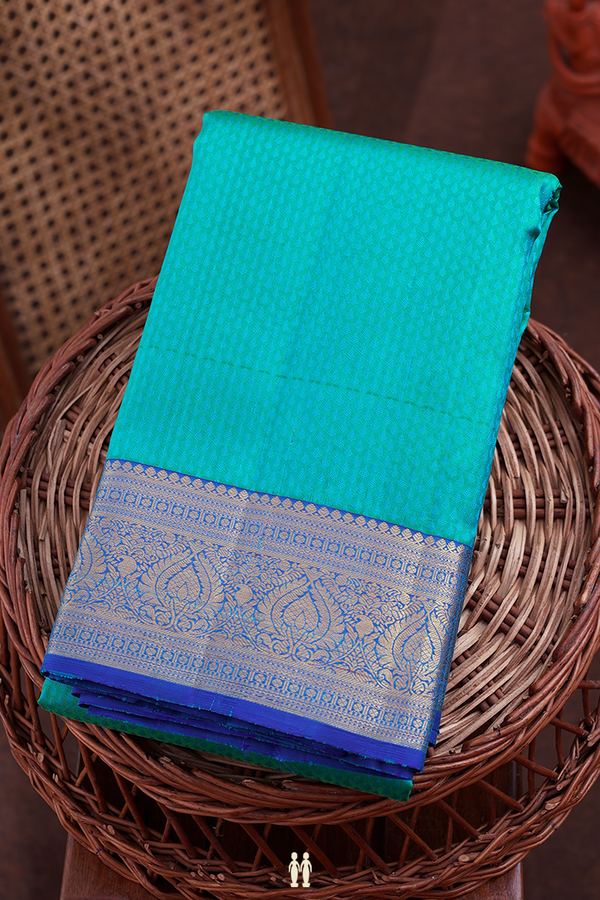 Kanchipuram Silk Saree In Greenish Blue With Jacquard Pattern