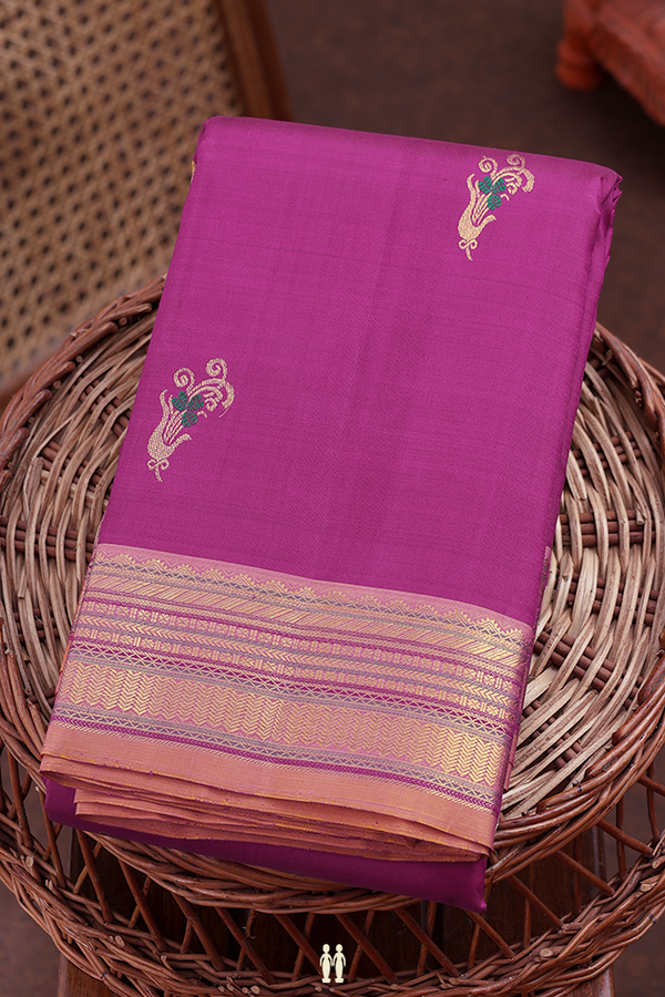 Kanchipuram Silk Saree In Purple Rose With Zari Buttas