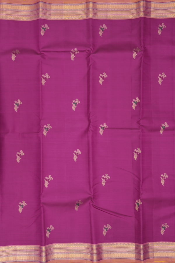 Kanchipuram Silk Saree In Purple Rose With Zari Buttas
