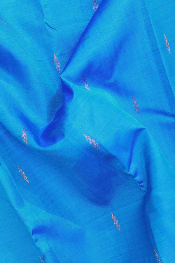 Kanchipuram Silk Saree In Cerulean Blue With Zari Buttas