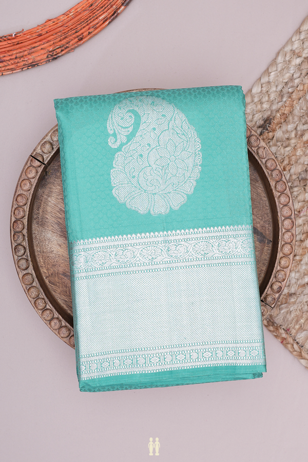 Kanchipuram Silk Saree In Turkish Blue With Jacquard Pattern
