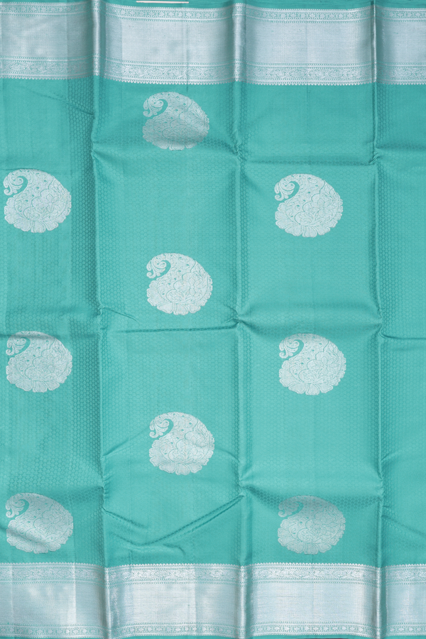 Kanchipuram Silk Saree In Turkish Blue With Jacquard Pattern