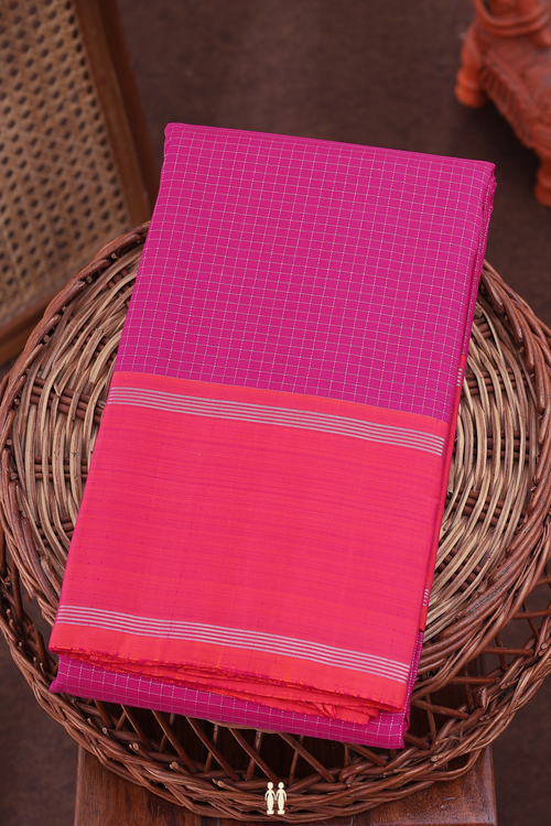 Kanchipuram Silk Saree In Magenta With Checks Design