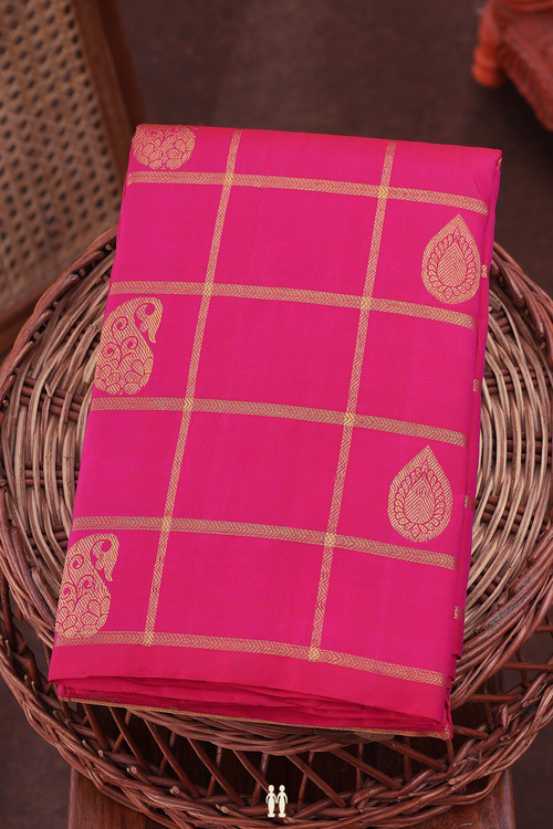Kanchipuram Silk Saree In Rani Pink With Checks Design