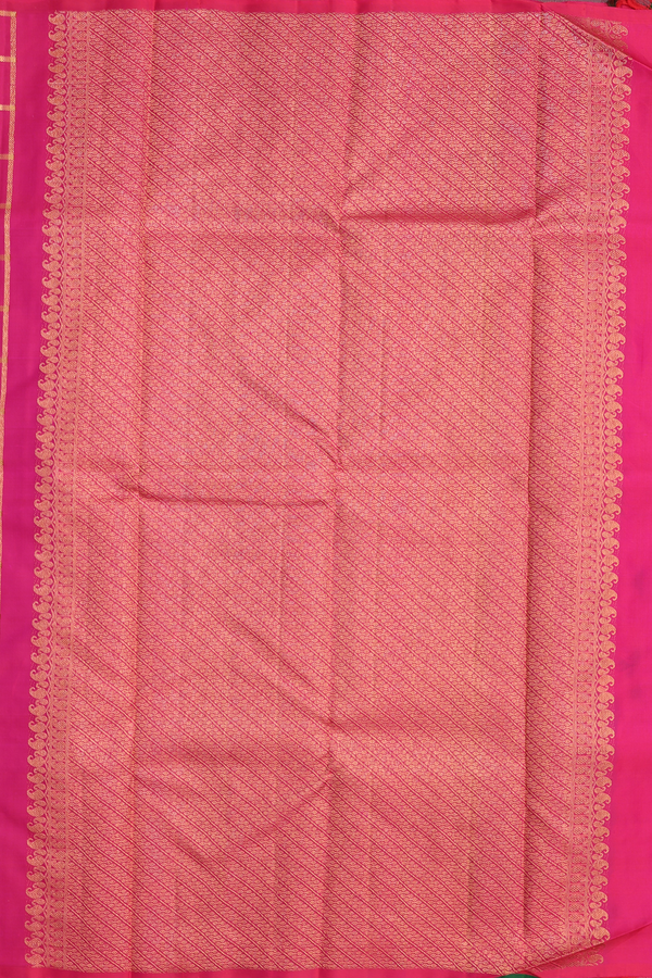 Kanchipuram Silk Saree In Rani Pink With Checks Design