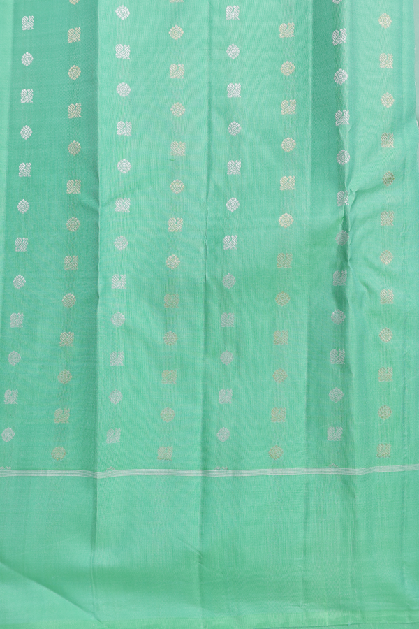 Kanchipuram Silk Saree In Green With Peacock Buttas