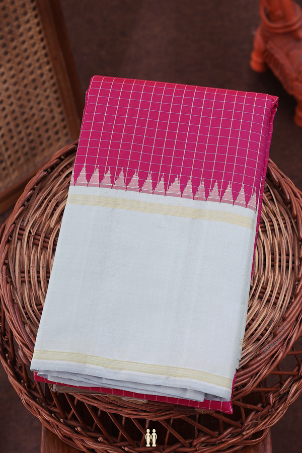 Kanchipuram Silk Saree In Magenta With Checks Design
