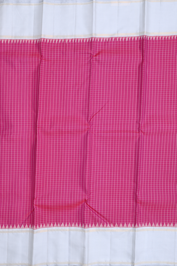Kanchipuram Silk Saree In Magenta With Checks Design