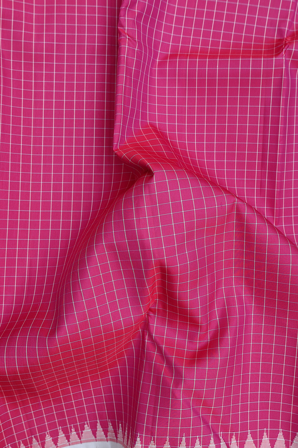 Kanchipuram Silk Saree In Magenta With Checks Design