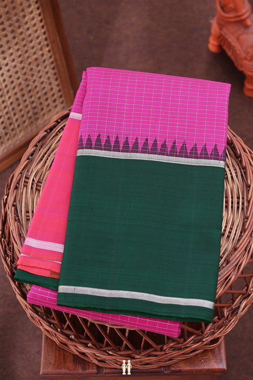 Kanchipuram Silk Saree In Magenta With Checks Design