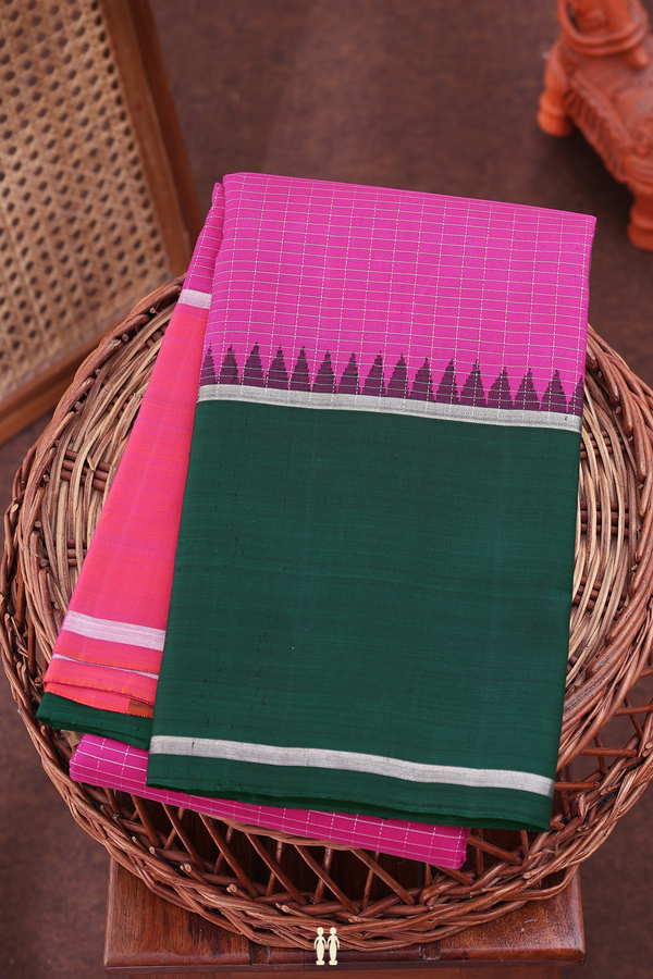 Kanchipuram Silk Saree In Magenta With Checks Design