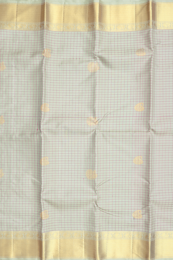 Kanchipuram Silk Saree In Sage Green With Checks Design