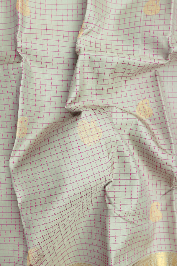 Kanchipuram Silk Saree In Sage Green With Checks Design