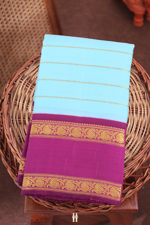 Kanchipuram Silk Saree In Pastel Blue With Stripes Design