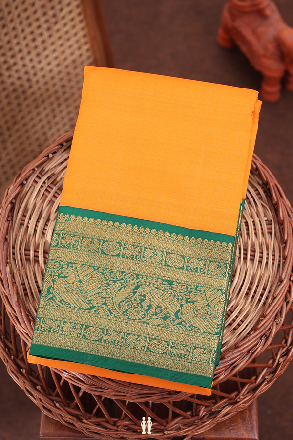 Kanchipuram Silk Saree In Royal Orange With Contrast Border