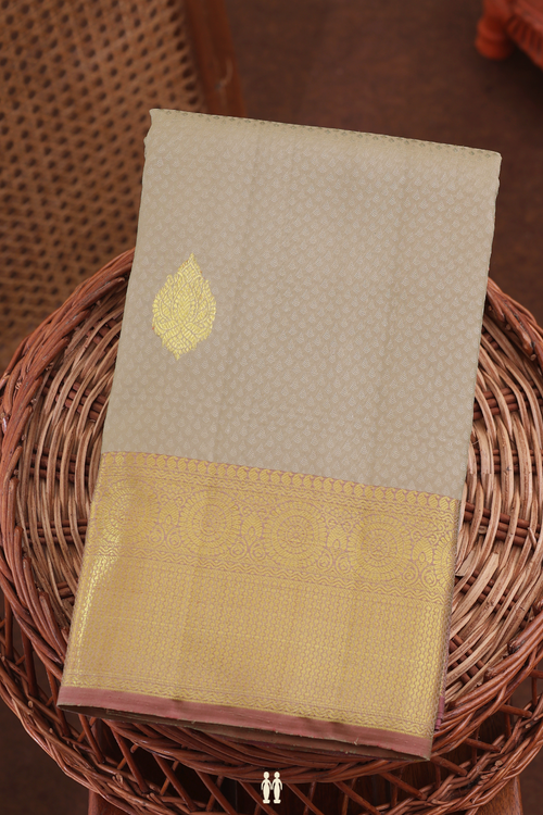 Kanchipuram Silk Saree In Dark Khaki With Jacquard Pattern