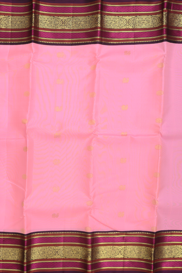 Kanchipuram Silk Saree In Pink With Peacock Buttas