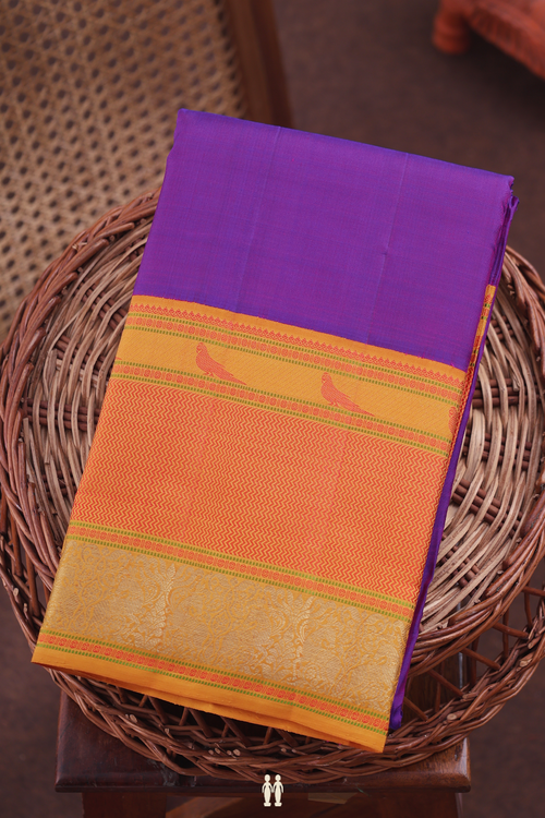 Kanchipuram Silk Saree In Purple With Contrast Border