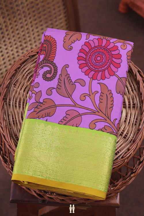 Kanchipuram Silk Saree In Lavender With Floral Printed Design